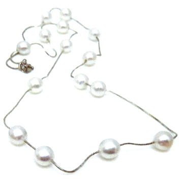 White Round Pearls Station Necklace
